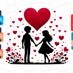 Romantic Valentine’s Day Silhouette Design – Heart Shaped Lovers | SVG PNG PDF WebP Digital Download | SEV01 001